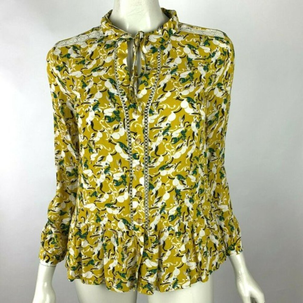 Anthropologie Maeve Rabbit Blouse Top Bunny Print